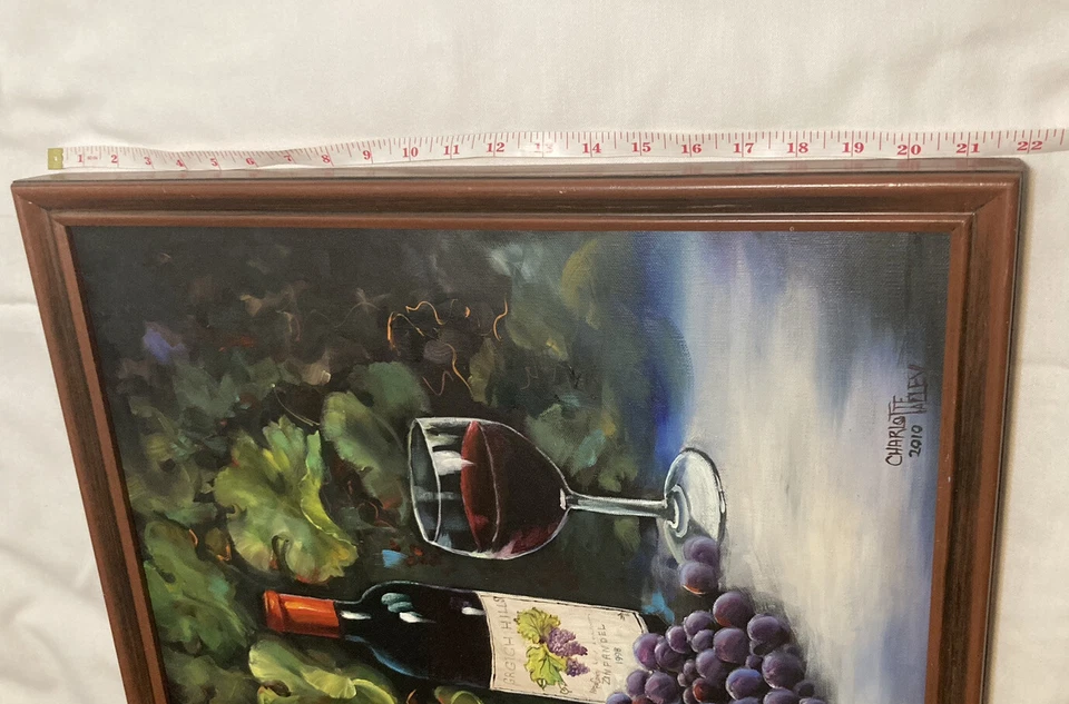 Wine Is Waiting Still Life Framed Signed Charlotte Talley 2010 Bob Ross Style - Image 4 of 4