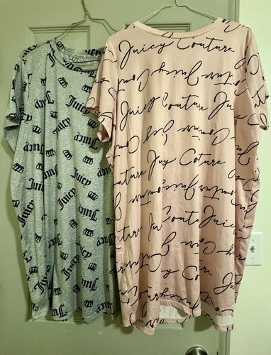 2 Juicy Couture T-Shirt Dress Sleep Shirt Women's Size 1x Gray And Pink