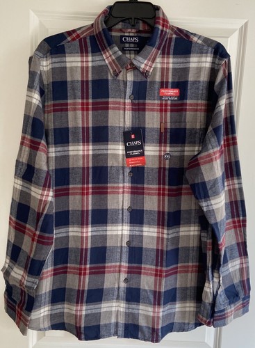 NWT CHAPS MENS SIZE XXL PERFORMANCE FLANNEL PLAID BUTTON UP SHIRT MSRP $55.00 - Picture 9 of 9