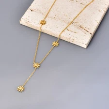 Woman 18K Gold Plated Stainless Steel Daisy Tassel Chain Necklace Anti-tarnish