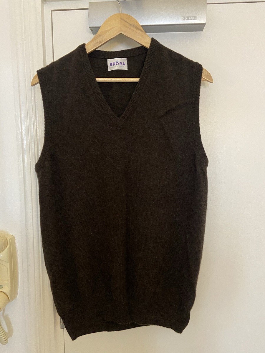 Brora 100% Cashmere Men's Medium Black V Neck Jumper Sleeveless