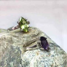 Handmade Natural Faceted Amethyst or Peridot, Sterling Silver Ring, Size 6, 5.25