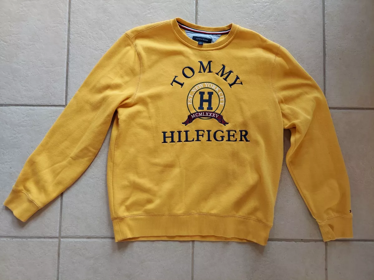 Tommy Hilfiger (L) Crew Neck New York Back Bay Sweater Yellow Pullover | eBay