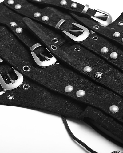 Punk Rave Corset Cincher Black Gothic Dieselpunk Waspie Girdle Belt Faux Leather - Picture 7 of 10