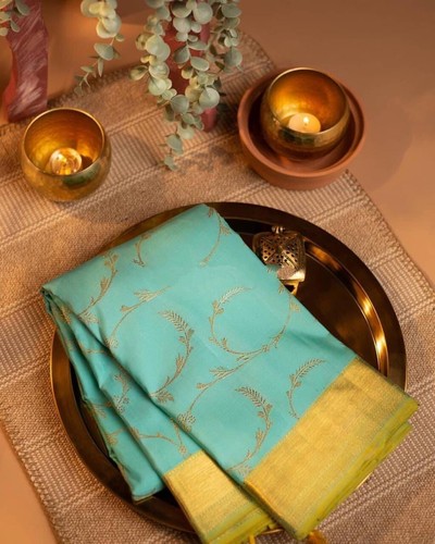 Women's Jacquard Soft Lichi Silk Lightweight Saree With Blouse By Aadatexport - Picture 3 of 5