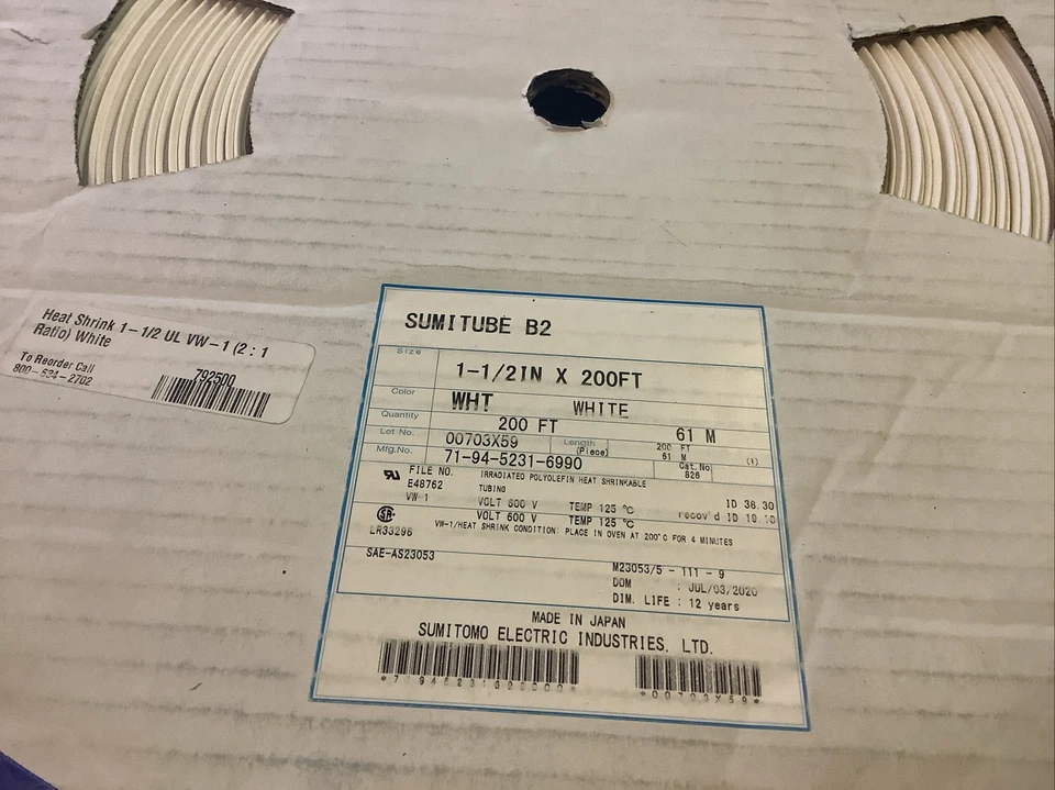 Sumitomo Electric 1-1/2 дюйма X 200 футов облученные полиолефиновые термоусадочные трубки белые - Изображение 2 из 4