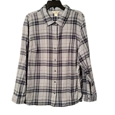 Plaid Long Sleeve Button-Up Shirt Sz  1X By CJ Banks In Blue & White Cotton top