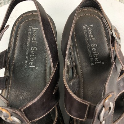 JOSEF SEIBEL Womens 40 (US 9-9.5) Brown Leather Buckle Strap 