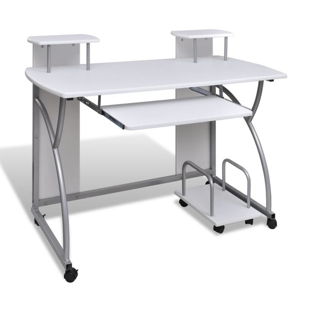S White Office Computer Desk Table Keyboard Tray Pc Storage Student Study Home