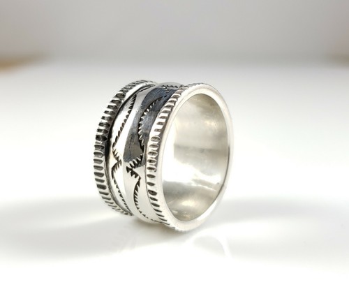 Anillo Banda Navajo Gabe Natan Plata Esterlina Estilo Personalizado Lingote Hecho a Mano - Imagen 6 de 6