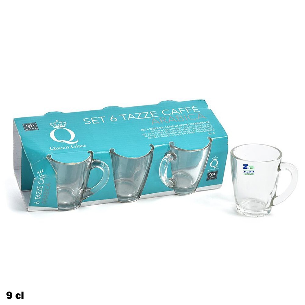 SET 6 PZ TAZZE TAZZINE CAFFE' IN VETRO TRASPARENTE ARABIKA 9cl ART.04583