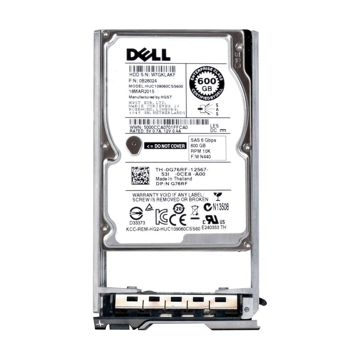 Hard Drive Dell 0G76RF G76RF HUC109060CSS600 600GB 10000RPM 64MB