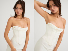 House of CB Sienna ivory satin strapless corset midi dress in XS NWOT