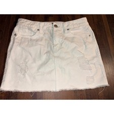 Aeropostale White Distressed Denim Mini Skirt Raw Hem Size 2