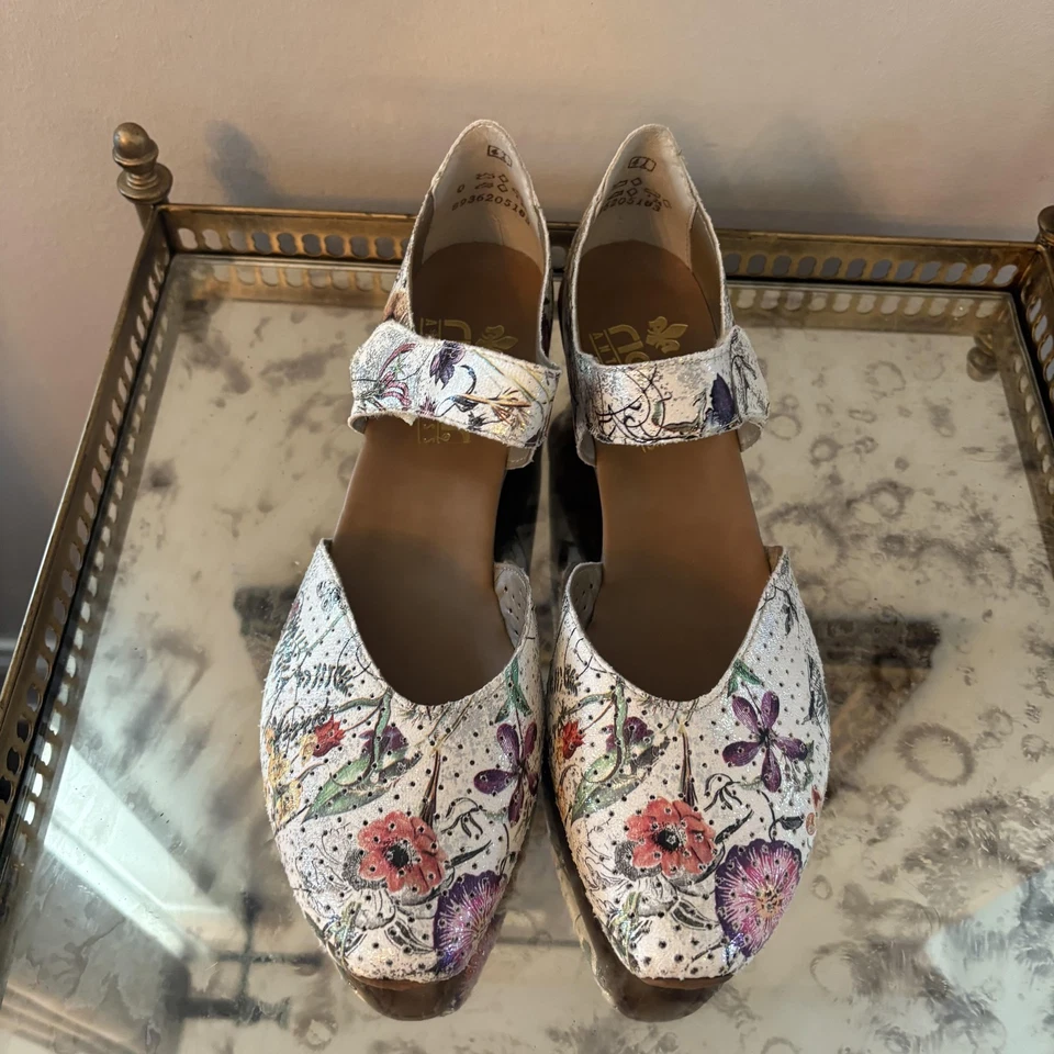 Zapatos Rieker Mujer Talla 10 EU 41 Blanco Estampado Floral Antiestrés Mary Jane Correa Foto 2 de 4