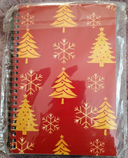 Christmas Holiday Spiral Notebook Red Gold Tree Snowflake Journal Planner