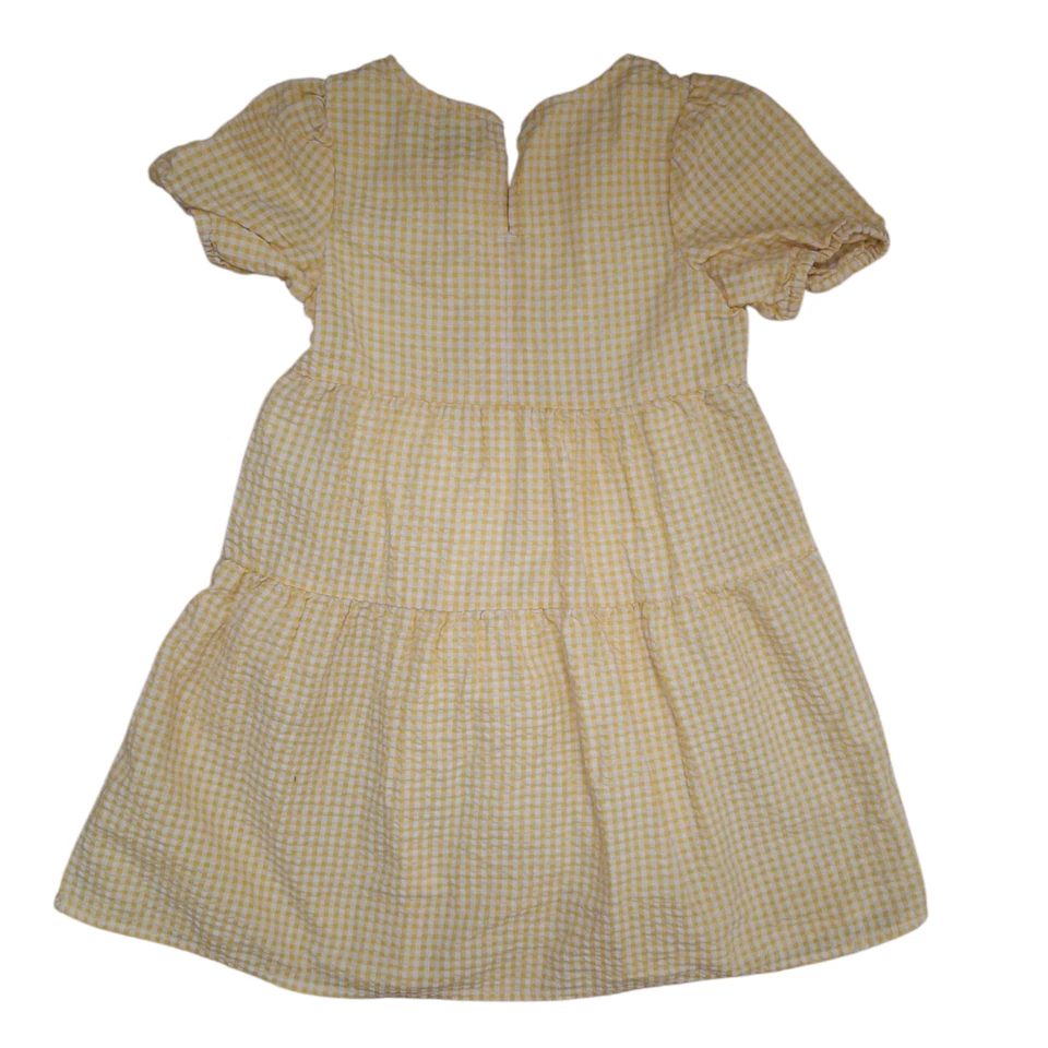 Vestido amarillo con mangas abullonadas de guinga para niñas pequeñas talla 6-7 Foto 4 de 4