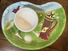 Cardinal Ceramic Golf 2-piece Hand Painted Chip And Dip Set