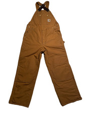 Carhartt R02 Duck Insulated Bib Overalls Brown Quilted Workwear USA Mens