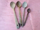 OLD ANTIQUE PRIMITIVE WOODEN HANDMADE LONG RARE CARVED SPOON PADLE- 4 pcs