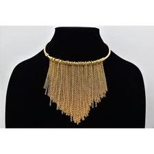 Vintage Fringe Choker Necklace Bib Collar Multi-Chain Chunky Gold Tone 90s Bin1