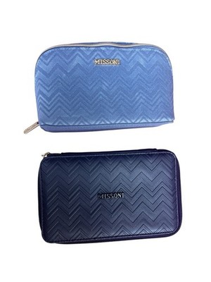 Missoni x Delta Cosmetic Toiletry Bags Set 2 Blue Zip Pouches Travel Storage