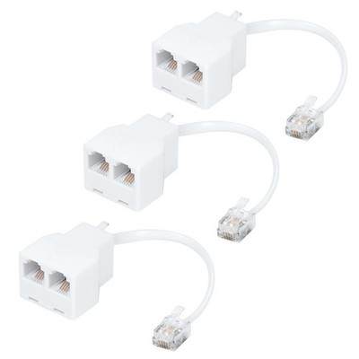 3 PCS White Telephone Line Splitter 1 to 2 Way RJ11 6P4C Plug for Fax