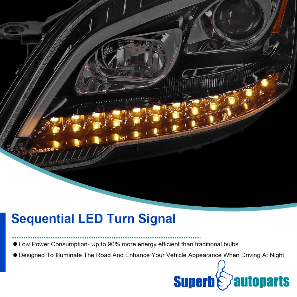 Fits 2009-2011 Benz W164 ML320 LED Seq Signal Shiny Black Projector Headlights Foto 4 de 4