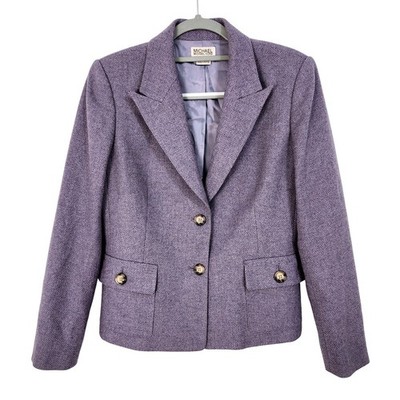 Michael Kors Wool Tweed Blazer Size 8 Purple Herringbone Career Preppy Classic
