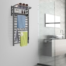 Black Heated Towel Rack Wall Mount Towel Warmer Bathroom Electric Towel Rack Set
