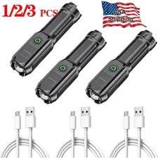 Rechargeable 990000LM LED Flashlight Tactical Police Super Bright Torch Zoomable