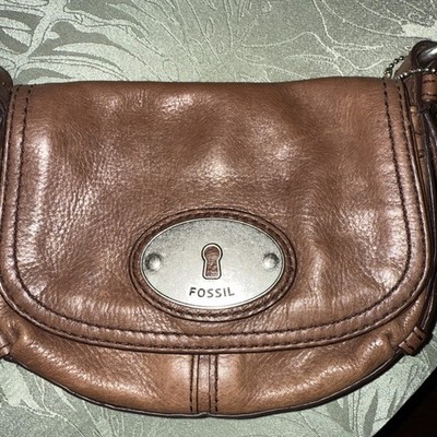 RARE FOSSIL MADDOX Distressed Brown Leather Crossbody Messenger Bag  7x6 