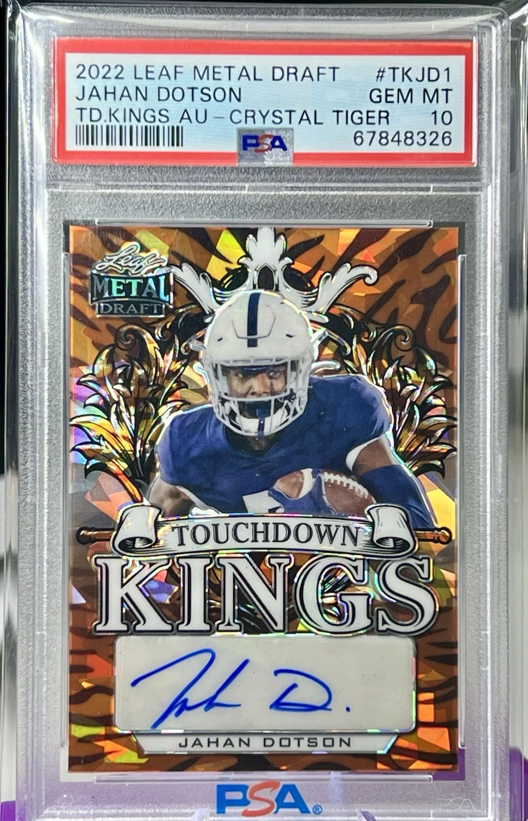 Jahan Dotson Leaf Metal Draft Touchdown Kings Autographs #TKJD1 Tiger Crystal