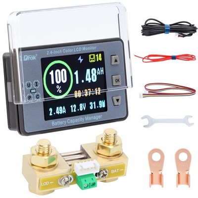 DROK DC 8-100V 100A Battery Monitor 12V 24V 36V 48V 60V Volt Amp Watt