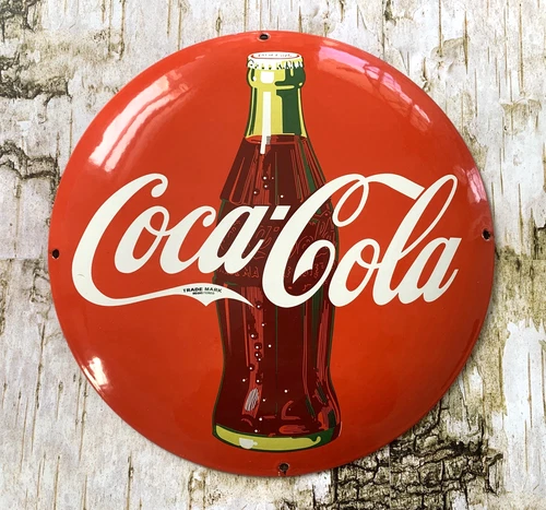 VINTAGE 12" DOME COCA-COLA BOTTLE COKE SODA POP OIL PORCELAIN GASOLINE GAS SIGN