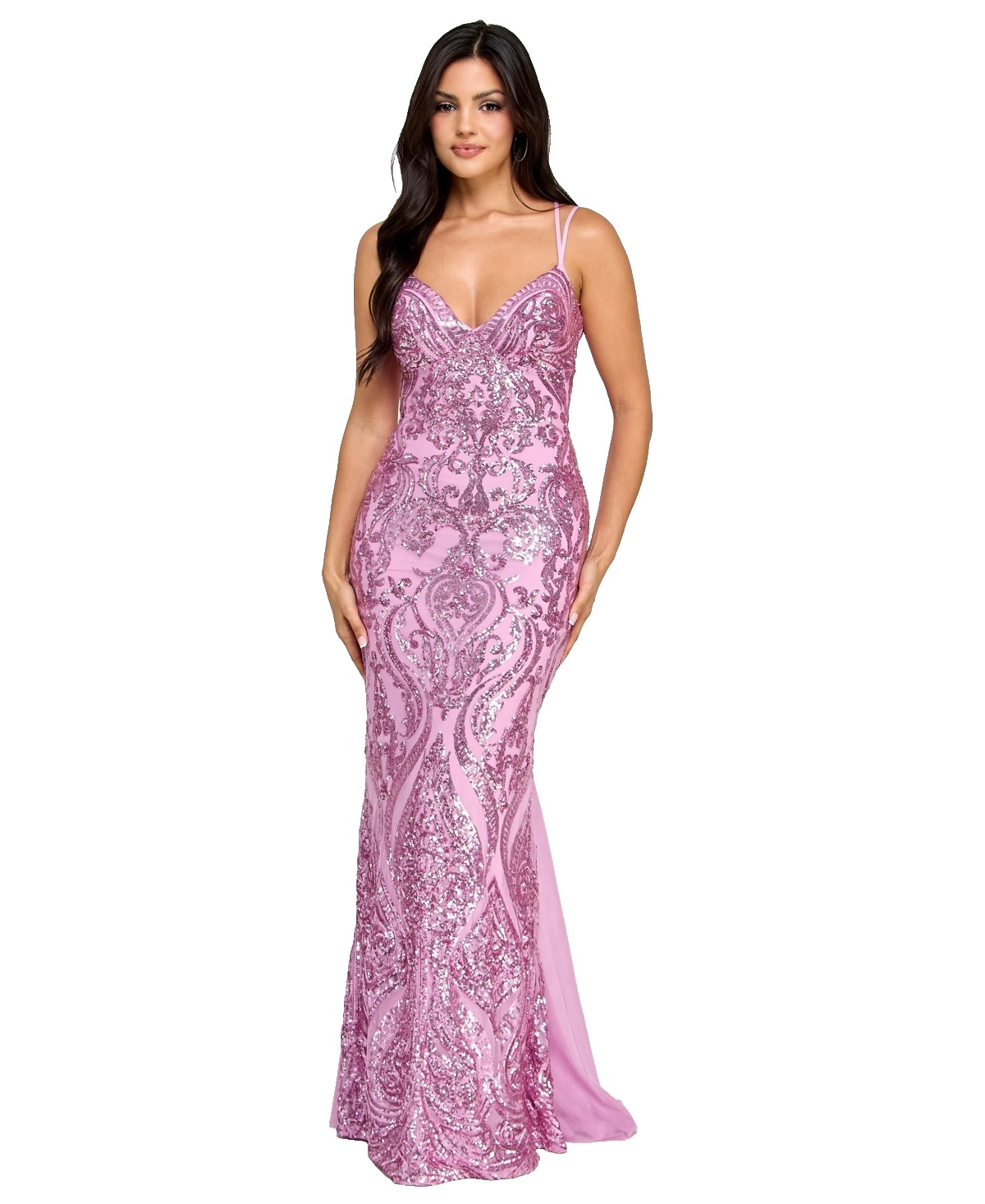 B Darlin Juniors' Sequin-Pattern Floor-Sweeping Gown - Dark Mauve - 13/14