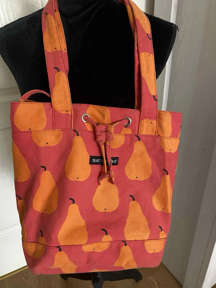 Bolso de Lona Marimekko Estampado de Pera, Bolso de Frutas, Estampado de Frutas Rosa RARO De Colección Foto 2 de 4
