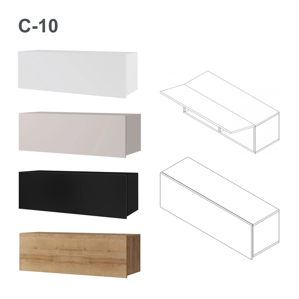 Moderne Wohnwand CALABRINI-1 Wohnzimmer-Set Hängewohnwand Hochglanz 10-Farben - Bild 4 von 4