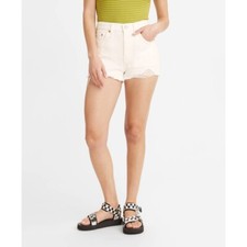 Levi's 501 High Rise Denim Shorts Womens 32 White Raw Hem Button Fly Stretch NEW