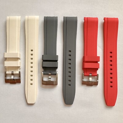 20mm WHITE, GRAY & RED (Set Of 3) Vulcanized Caoutchouc rubber Strap Rolex