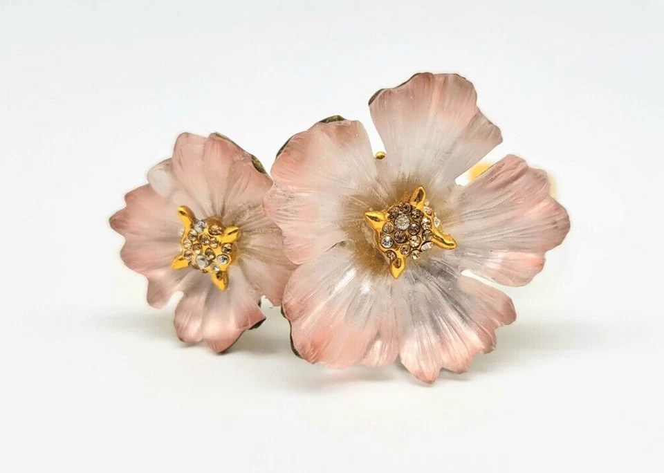 Alexis Bittar Pink Lucite Flower Cuff Bracelet Gold with Swarovski Crystals