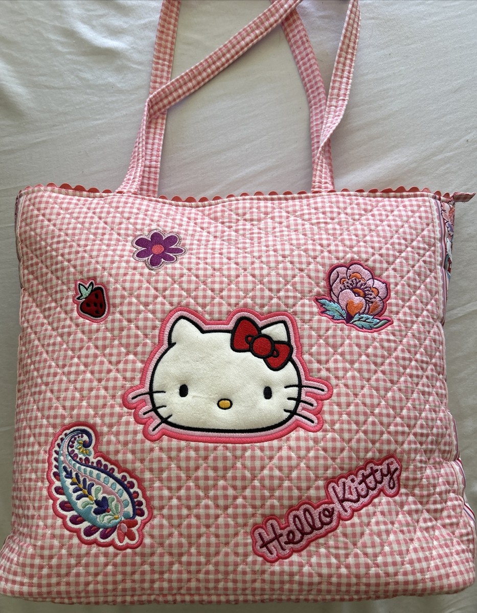 Vera Bradley Sanrio Hello Kitty Pink White Gingham Large Tote Bag Purse  2023