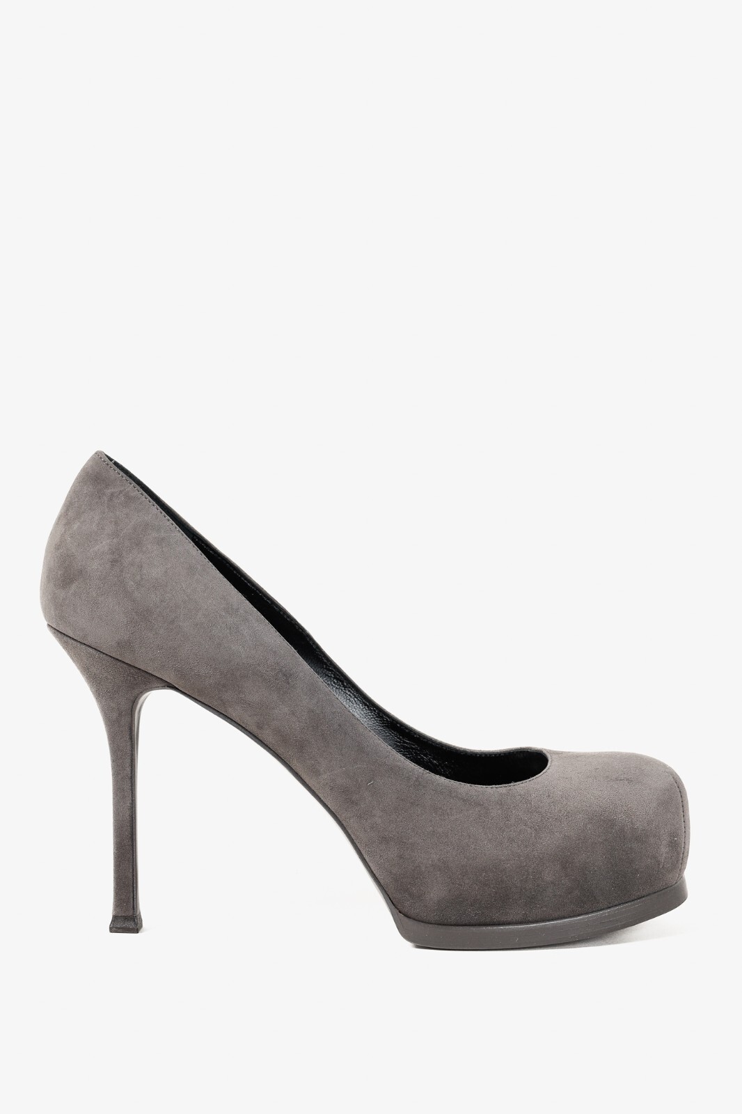 Saint Laurent Tribute Earth Grey Suede Platform Pumps, Size 8.5