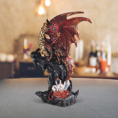 Medieval Volcano Dragon Guarding Crystal Statue 6"H Medieval Figurine ...