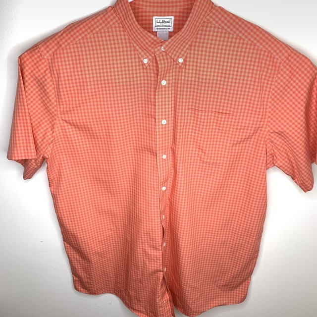 LL Bean Button Down Collar Shirt Mens XL Tall Orange Plaid S/S Pre Owned T. Fit! | eBay