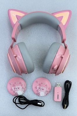 GS510 Cat Ear Headset Wireless Gaming Headset for PS5/ PS4/ PC, Pink Headset ...