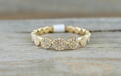 14k Solid Gold Diamond Dainty Round Eternity Band Anniversary Couple Ring Band N