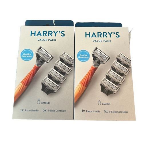2x HARRY'S MEN'S RAZOR EMBER ORANGE RAZOR 1 HANDLE + 5 (5) BLADE ...