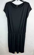 Talbots Women’s Dress XL Black A Line Elastic Waist Short Sleeve Stretch