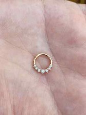 Hinged Nose Ring 16G Septum Clicker Daith Hoop 5 Natural Diamonds 14k Solid Gold